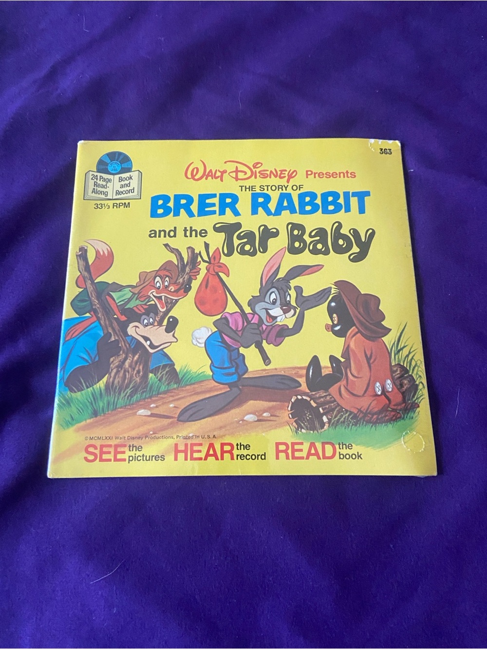Disney Brer Rabbit and the Tar Baby Yellow Storybook Record-unopened
